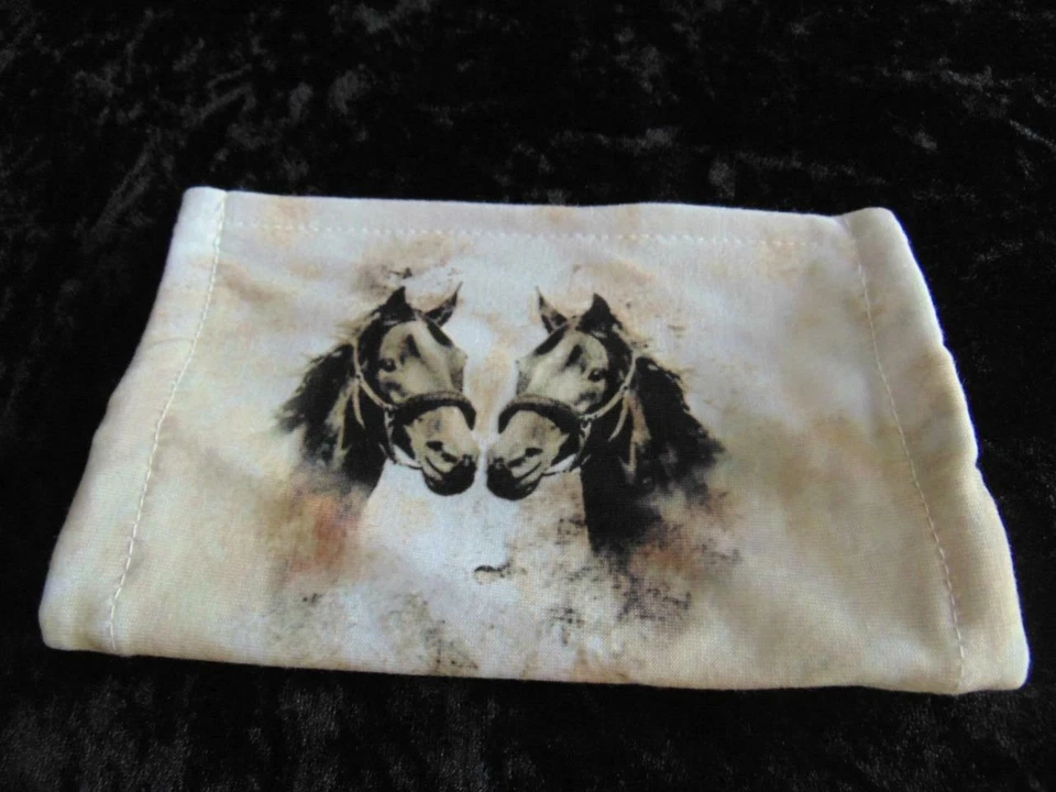 HORSE HEADS PRINTED SOFT COTTON KNIT FACE MASK FROM PAWS AND PALS COLLECTION - Image 1 of 1