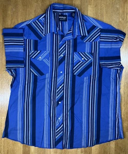 Wrangler Hemd 2XL blau schwarz gestreift Western Wrancher Cowboy Pearl Snap Herren - Bild 1 von 3