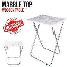 Large Folding Wooden Side Table Laptop TV  Desk Picnic Coffee Snack Marble Top