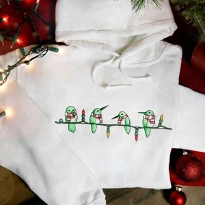 Embroidered HOODIE Christmas Lights Hummingbirds Sweatshirt - Picture 1 of 2