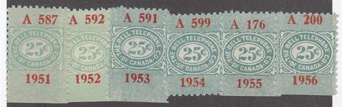 CANADA REVENUE TBT136//TBT146 UNCANCELLED BELL TELEPHONE COMPANY FRANKS 1951-56 Cover