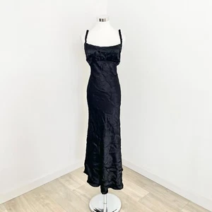 Incu Billie Gathered Slip Dress Womens Size 14 Black Satin Criss-Cross Back New - Picture 1 of 11