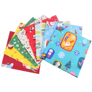 CraftsFabrics 8Pcs 100% Cotton Christmas Fabric Santa Elk Snowflake Print - Picture 1 of 6
