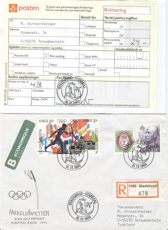 Norway Olympic Games Lillehammer 1994 Torchrelay Stadsbygd Stjordal 31.12.1993 - Image 1 of 1