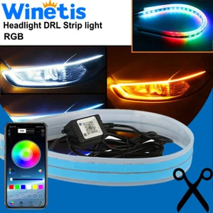 2X RGB 60CM Slim Flexible LED DRL Daytime Running Strip Light Lamp For HeadLight - Picture 1 of 9