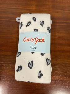 Cat and Jack Cotton Tights 1 Pair Youth 12-14 White with Gray Animal Print - Picture 1 of 2