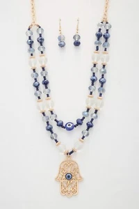 Hamsa hand pendant beaded layered necklace - Picture 1 of 1