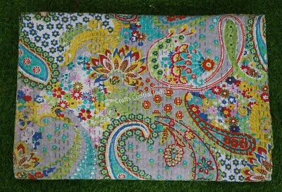 Edredón Boho Hecho a Mano Kantha Edredón Verano Manta Costura Patrón Playa Tiro Foto 1 de 4