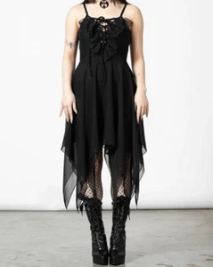 Killstar Anshee Lace-Up Dress Black Cosette Front Goth Alterative KSRA005780 - Picture 1 of 4