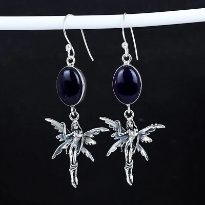 Carino Fairy Orecchini Ametista Gemma 925 Argento Sterling Gioielli Per Amore - Immagine 1 di 4