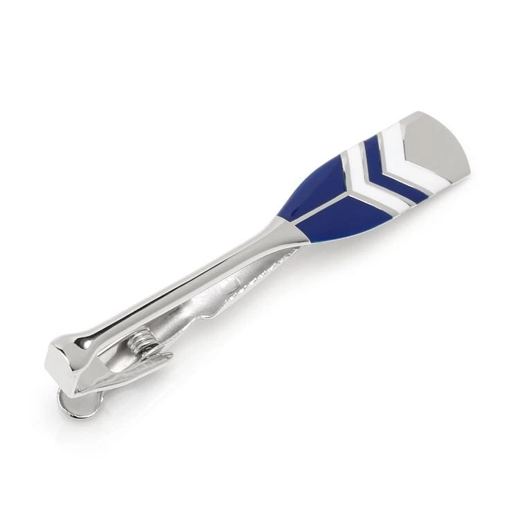 Blue & White Enamel Crew Oar Chevron Pattern Design Men's 935 Silver Tie Clip - Image 1 of 4