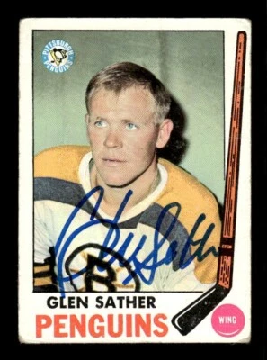 GLEN SATHER SIGNED 1969-70 TOPPS #116 PITTSBURGH PENGUINS ON-CARD AUTO - Image 1 of 2