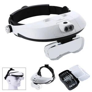 Headband With 2 LED Light Jeweler Magnifier Magnifying Glass Loupe + 5 Lens CS - Picture 1 of 7