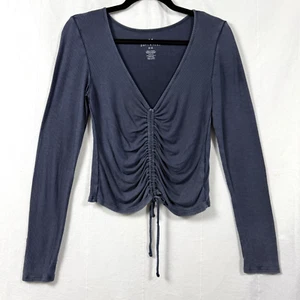 American Eagle Top Damen M blau weich sexy gerippt LS Scrunch vorne Stretch bauchfrei - Bild 1 von 9
