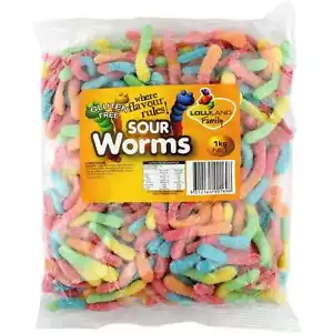 Mixed Colours Multicolour Rainbow Sour Worms 1kg Birthday Party Lollies - Picture 1 of 1