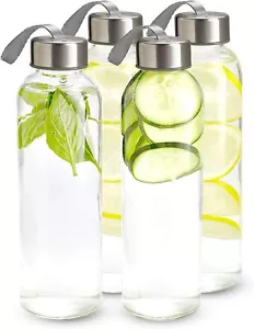 4 Pack 17oz/500mL Glass Water Bottles, Reusable Water Bottles with Lids - Picture 1 of 7
