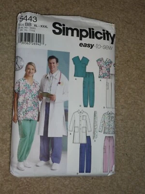 Simplicity Sewing Pattern, Dr. Coat Scrubs Uniform #5443 Sz XL - XXXL - Image 1 of 4