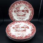 222 Fifth Pts Poinsettia Toile Porcelain 10" Dinner Plates Red & White Set Of 4