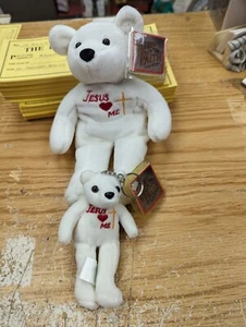 Legends of the Faith White Beanbag 9" Bear -Jesus Loves Me & Matching Keychain - Picture 1 of 4