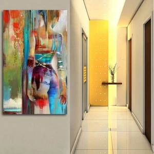 Pintura al óleo grande niña sobre lienzo hecha a mano arte moderno hogar oficina decoración de pared 36" - Imagen 1 de 4