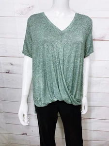 Calvin Klein Womens Faux Wrap Front Top Size XL Green V-Neck Short Sleeve - Picture 1 of 6