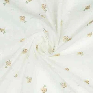 Cotton Dotted Swiss Lawn | Amber Leaf on White | Dressmaking Fabric Material - Picture 1 of 4