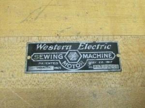 1917 Pat WESTERN ELEKTRISCHE NÄHMASCHINE Typenschild Schild Kleingeräteschild Werbung - Bild 1 von 4