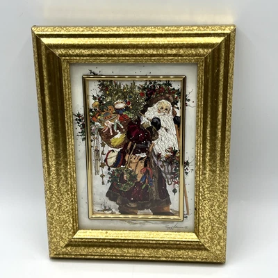 Peggy Abrams Framed Toys in Tow Santa Claus Print Gold Frame 7x9 - Image 1 of 4