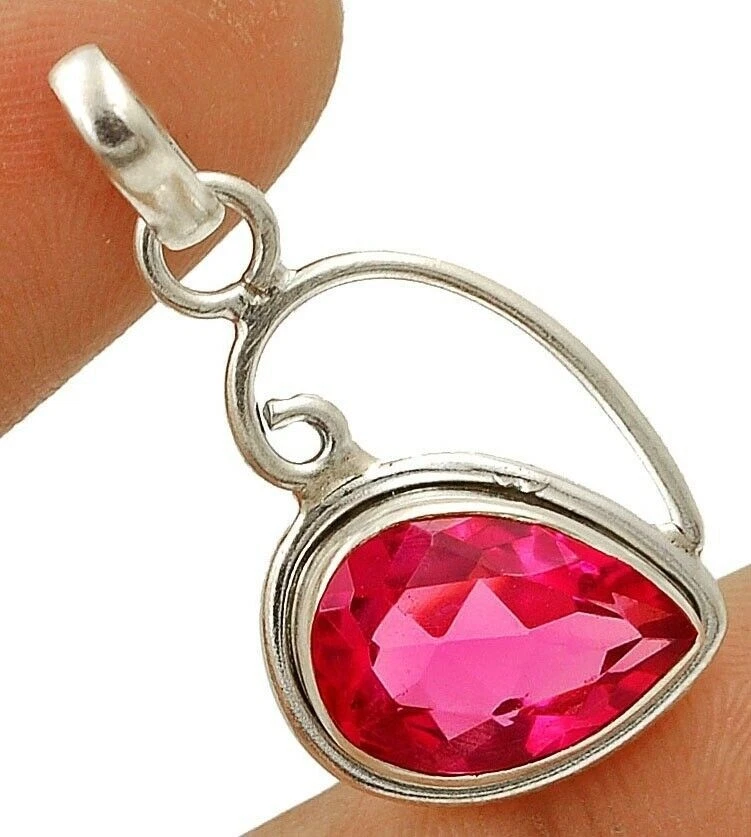 Colgante natural de turmalina rubelita de 2 quilates de plata de ley 925 de 1 1/4" de largo @5-1 Foto 1 de 1
