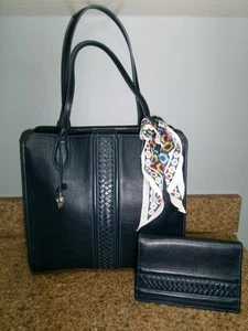 2 Piece Set - Brighton Ferrara Stefana Large Tote Purse/Wallet - Ink Blue - EUC - Picture 1 of 11