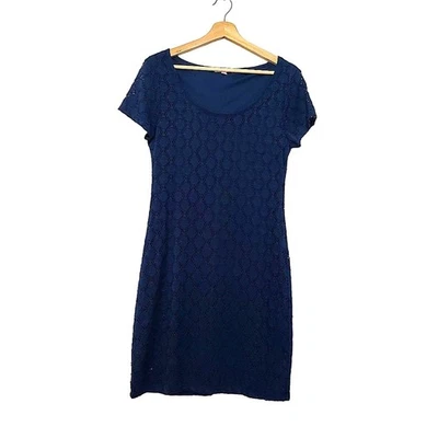 Isaac Mizrahi Size Medium Navy Blue Lace Sheath Short Sleeve Dress - Image 1 of 4