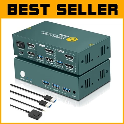 8K@60Hz Displayport KVM Switch 2 Monitors USB 3.0 - Image 1 of 4