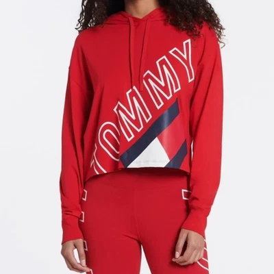 NEW Tommy Hilfiger Women's Logo Hoodie Red Size Medium Pullover Sweatshirt - Image 1 of 4