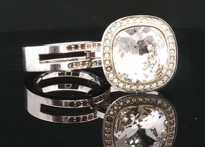 Anel de cristal banda tripla Swarovski – Design deslizante aparência ouro branco - Imagem 1 de 4