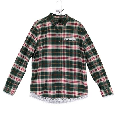 Line of Trade Women's L Plaid Cotton Flannel Button Up Shirt, Lace Trim Western - Image 1 of 4