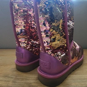 UGG Classic Pink Short Sequin Boots Womens Sz 10 | EUC - Picture 1 of 16