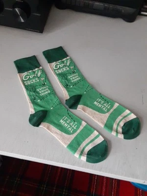 Calcetines de golf Blue Q para hombre "Swing Your Thing" Crew algodón suave talla 7-12 Nuevo Foto 1 de 4