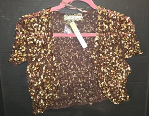 Boutique Fall Browns Sequin Mesh Light Cardigan - Picture 1 of 6