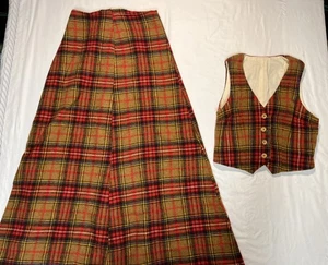 Conjunto de falda chaleco de lana a cuadros vintage para mujer mediano años 70 tartán conjunto retro a juego - Imagen 1 de 12