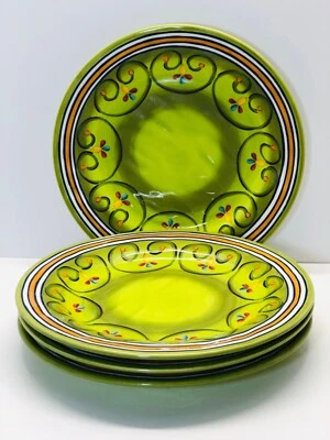 Набор из 4 керамических зеленых обеденных тарелок Laurie Gates с цветочным рисунком 12 дюймов - Изображение 1 из 4