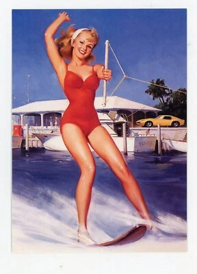 Reproducción Postal Personas Mujer Modelo Cromo Pin Up 4x6 Rubia Esquí Acuático Foto 1 de 2