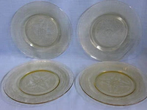 DEPRESSION GLASS, MACBETH EVANS: STIPPLED ROSE BAND 4 AMBER LUNCHEON PLATES - Imagen 1 de 8