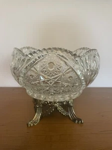 Loevsky & Loevsky L&L WMC 6616 Brass Footed Crystal Cut-Glass Bowl - Picture 1 of 6