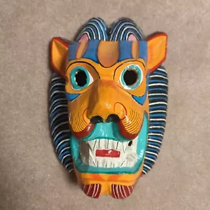 Maschera in legno dipinta a mano arte popolare ecuadoriana Tigua. Leone Tigre Leone Leopardo - Foto 1 di 15