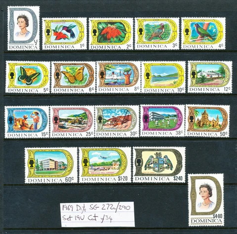 DOMINICA  QE2 1969 SG272-290  SET OF 19 VALUES TO $4.80  Very Light Mounted Mint Cover
