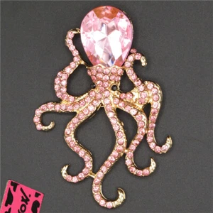 Hot Fashion Women Man Pink Crystal Octopus Marine Animal Charm Lady Brooch Pin - Picture 1 of 4