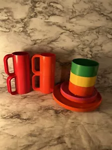 HELLER Hellerware by MASSIMO & Lella VIGNELLI Melamine Plates Cups VTG Lot of 10 - Picture 1 of 19