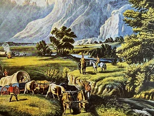 Libro impreso vintage Currier Ives 1955 Rocky Mountains escena americana 7 - Imagen 1 de 3