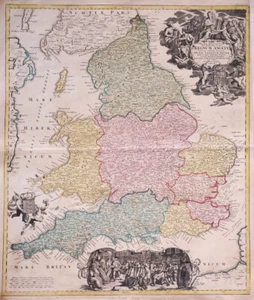 ENGLAND MAGNAE BRITANNIAE PARS MERIDIONALIS IN QUA REGNUM ANGLIAE HOMANN 1720 - Picture 1 of 3