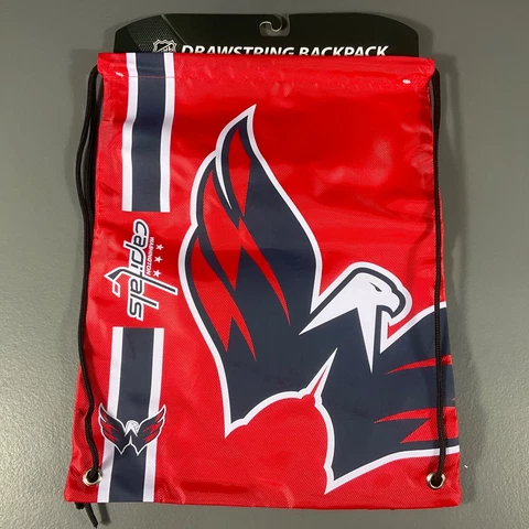 Washington Capitals NHL Hockey Drawstring Backpack Bag Red Blue Team Logo Sports Cover
